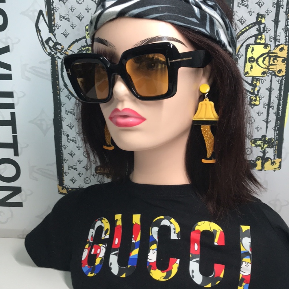 New Authentic Tom Ford TF1157 01E “Esme” Sunglasses – Shiny Black with Brown Len